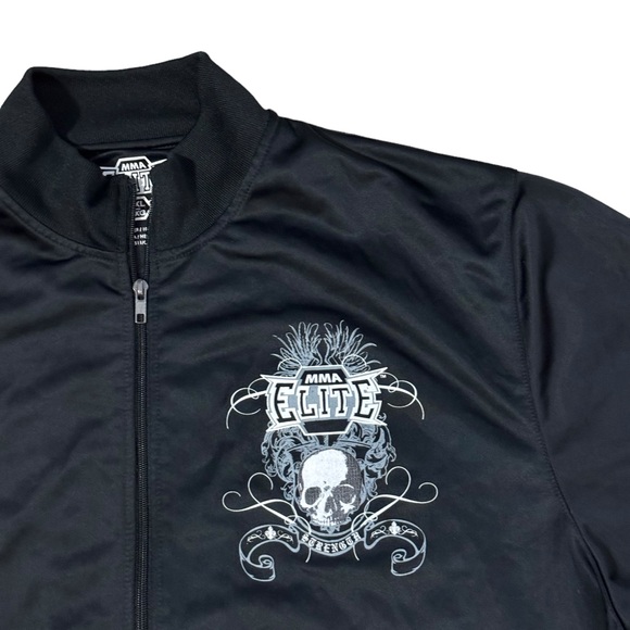 MMA Elite Skull Grim Reaper Zip Up Jacket Mens 2XL Black Y2K Style Script Print - Picture 2 of 7